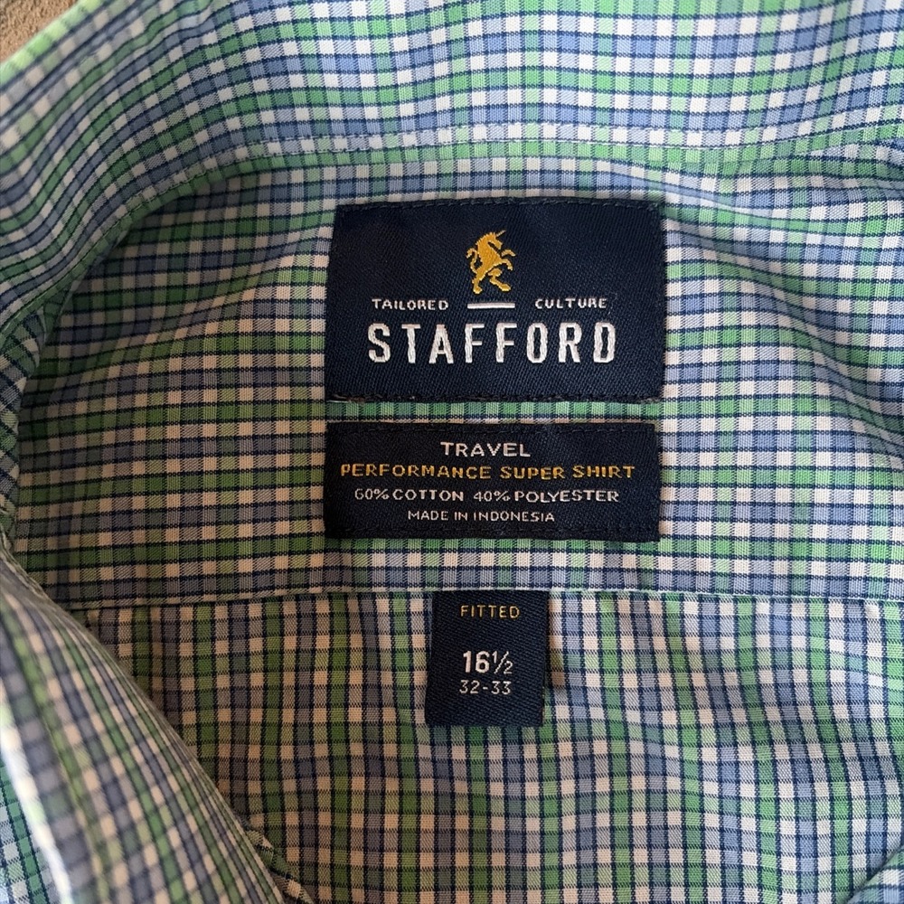 Lot of 2 Stafford Travel Easy-Care Long Sleeve Button Up‎ Plaid Men's 16.5 32/33 - Picture 4 of 11